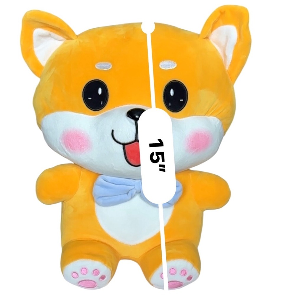 Ideal Toys Direct Shiba Inu Corgi Dog Plush 15" Orange Kawaii Puppy Blue Bow Tie - Picture 5 of 5
